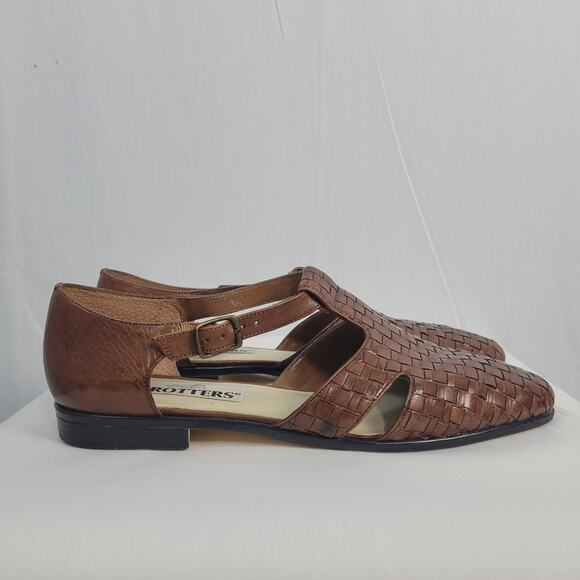 Vintage Trotters Woven Leather Fisherman Sandals women's sz 10.5 brown 80s - Picture 2 of 15